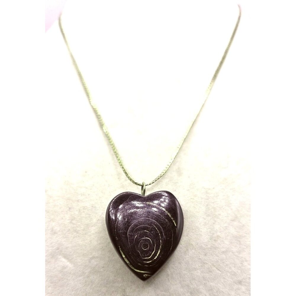 Vintage Lacqured  Heart Pendant, Brown With Cream Swirl Design